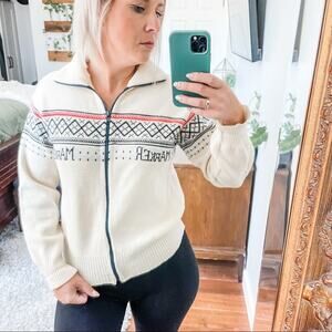 Marker | Vintage Cream Fair Isle 100% Wool Full Zip Sweater Unisex Women’s Men’s